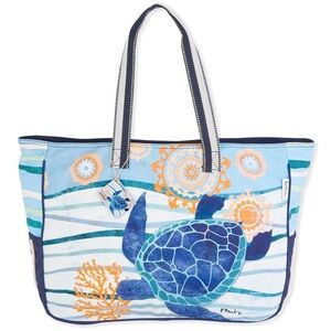 Paul Brent Seaside Treasures Oversized Tote Bag Sea Turtle Stripe Print Beach